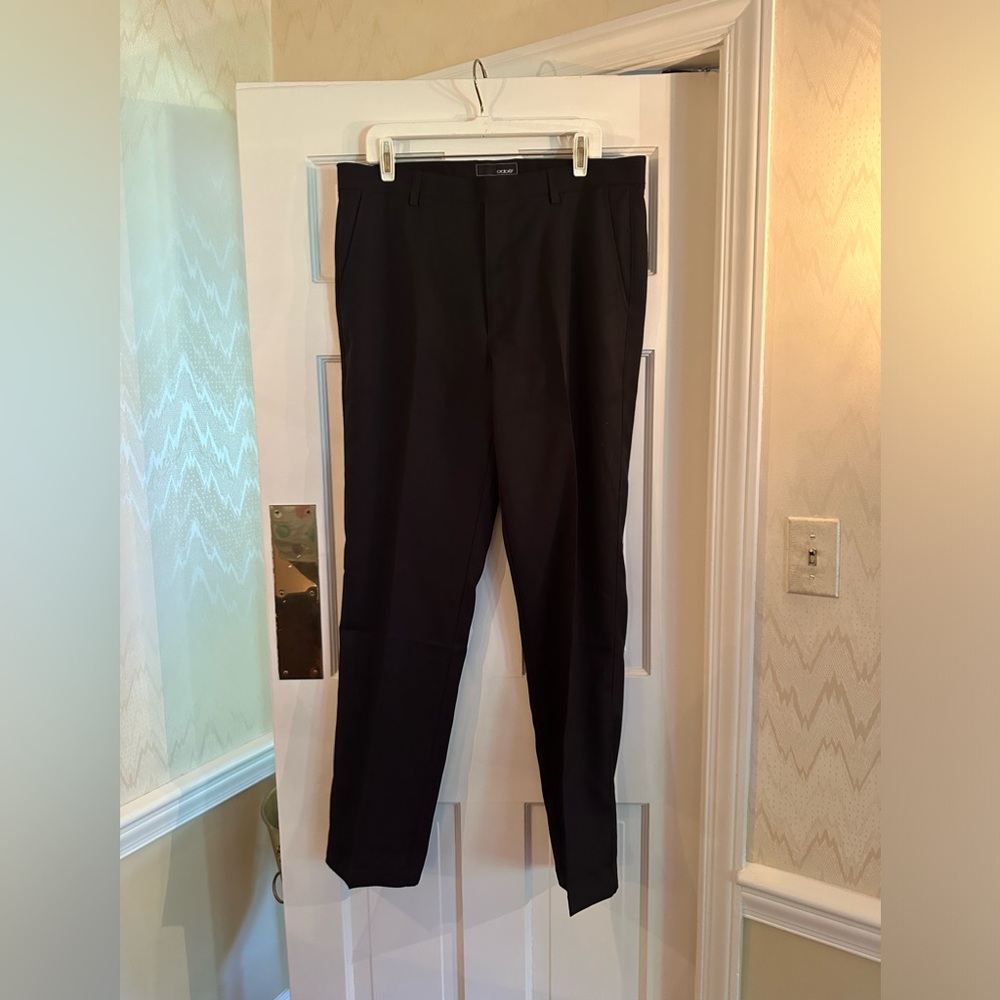 Men’s black dress pants for food service work, washable. Size 36/34. Poly.